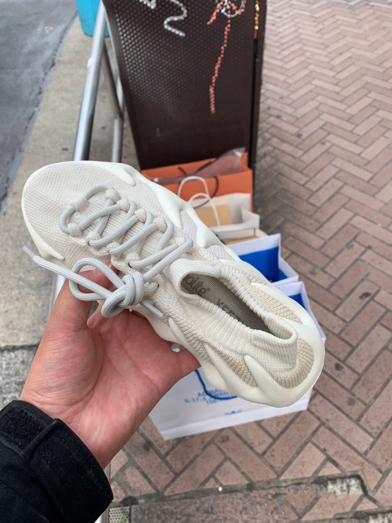 Yeezy 450 Cloud White on feet